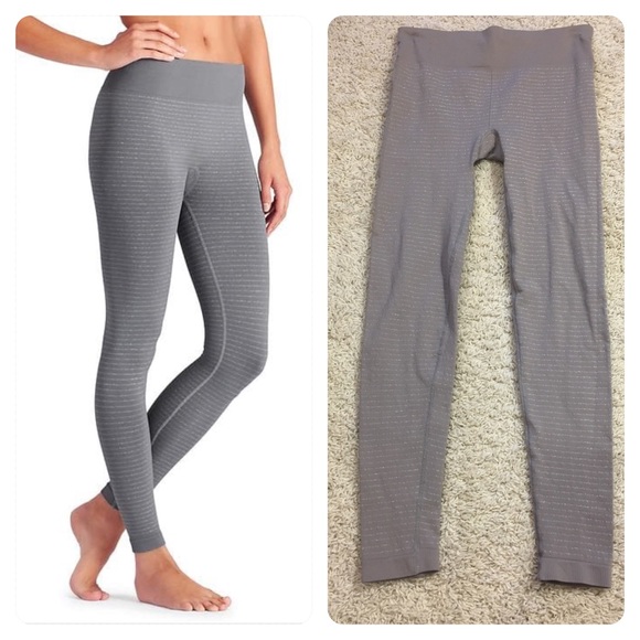 ATHLETA COBBLESTONE GREY SHIMMER STRIPE TIGHTS - Picture 4 of 6